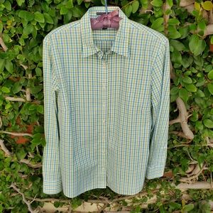 Lands' End Women's Plaid Shirt in Green and Blue